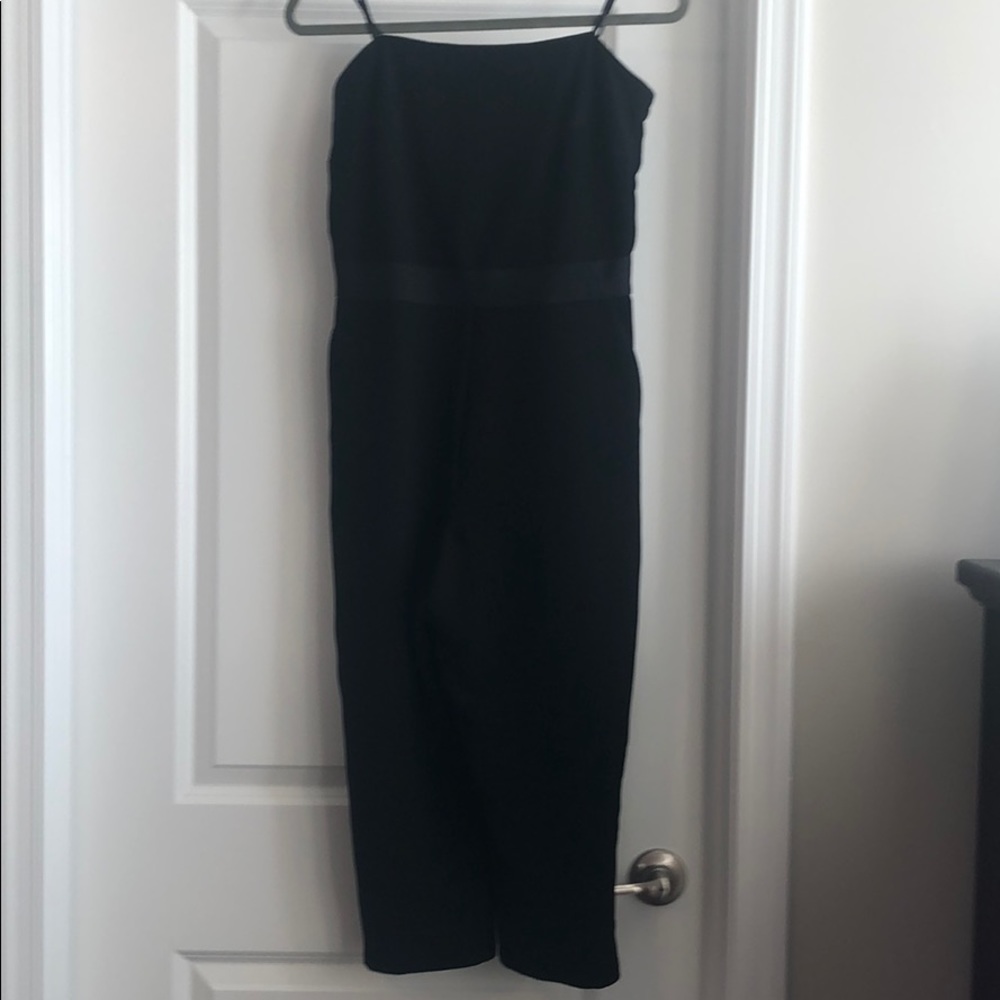 Mid leg, Black Strapless Formal Jumpsuit